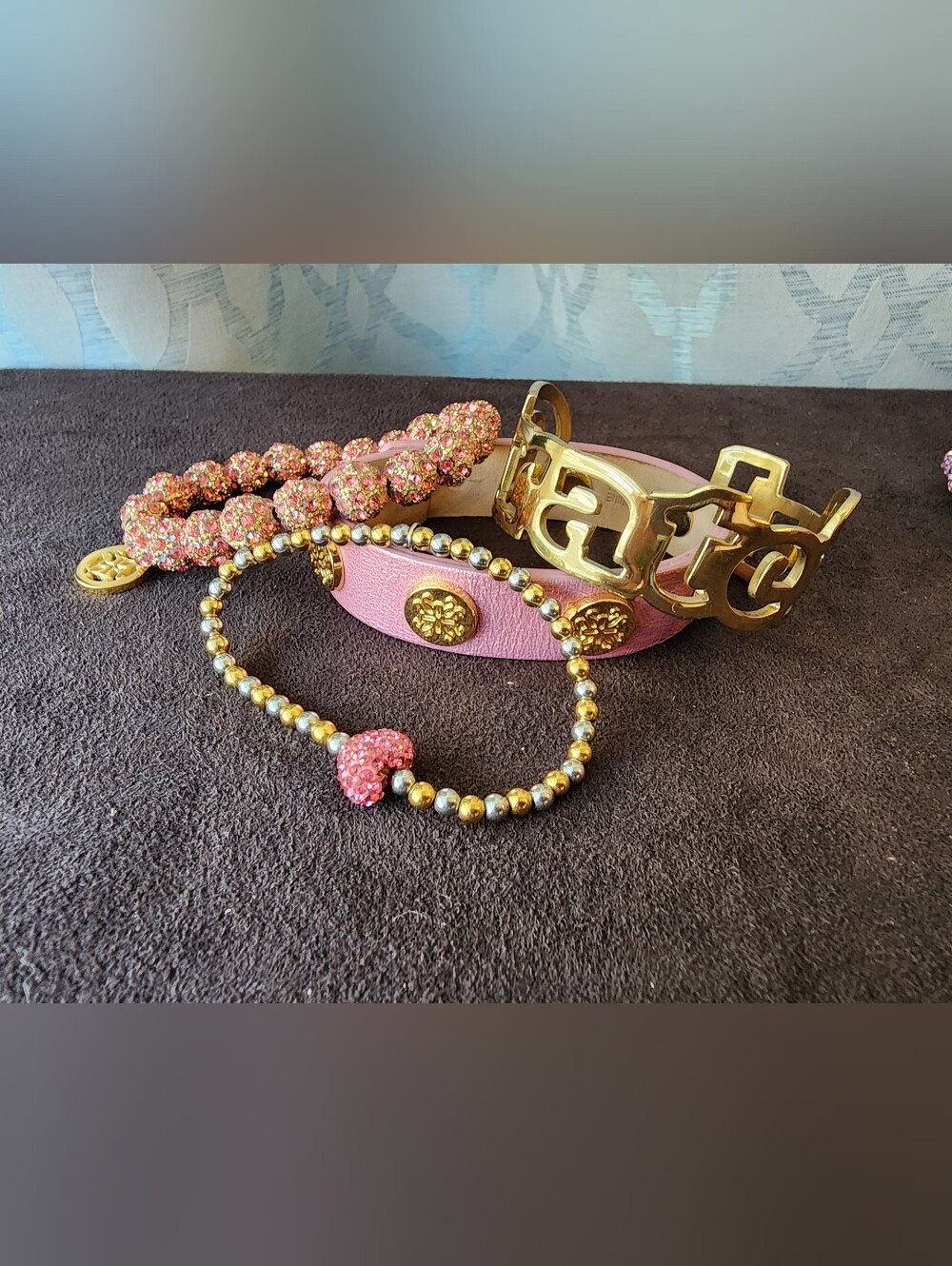 Rustic Cuff 4-Piece Pink & Gold Bracelet Stack Gratitude